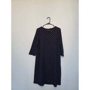 J Jill Wearever Collection Womens S Navy Blue Shirt Dress 3/4 Sleeve Polka Dot
